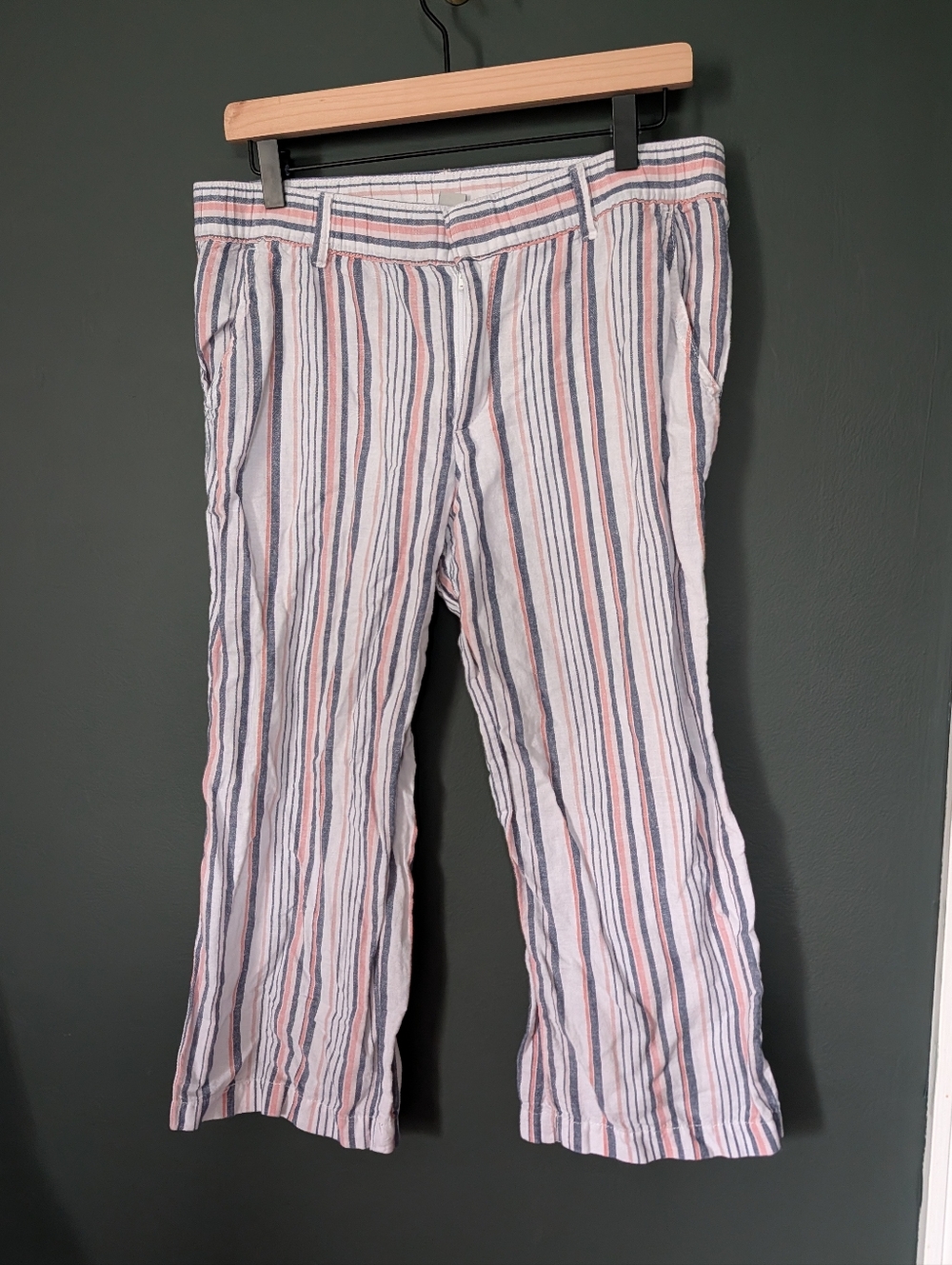 Liz Claiborne Striped Wide-Leg Linen Blend Capri - Pink, Blue, White